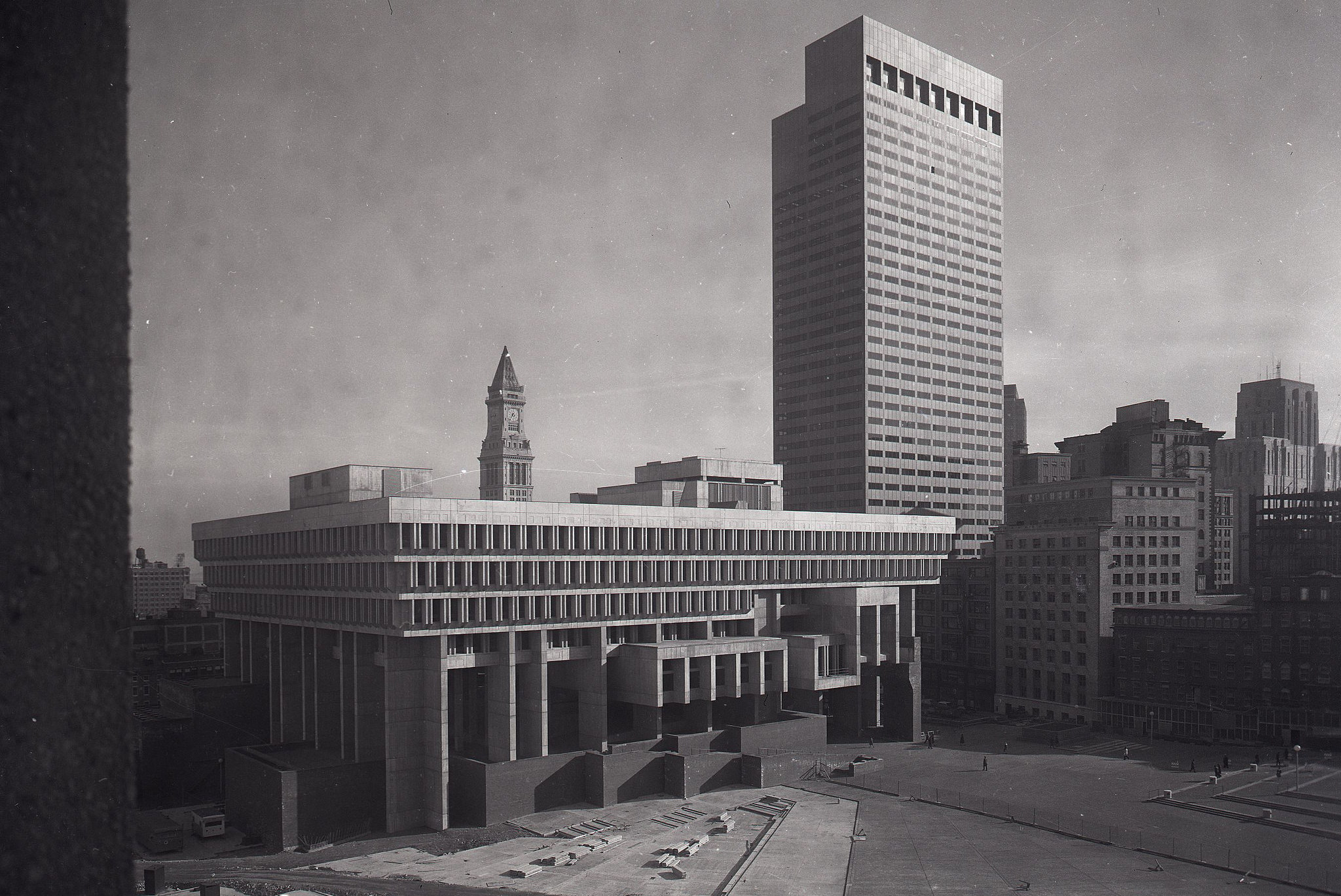historic black and white photo of Boston City Hall soon after construction