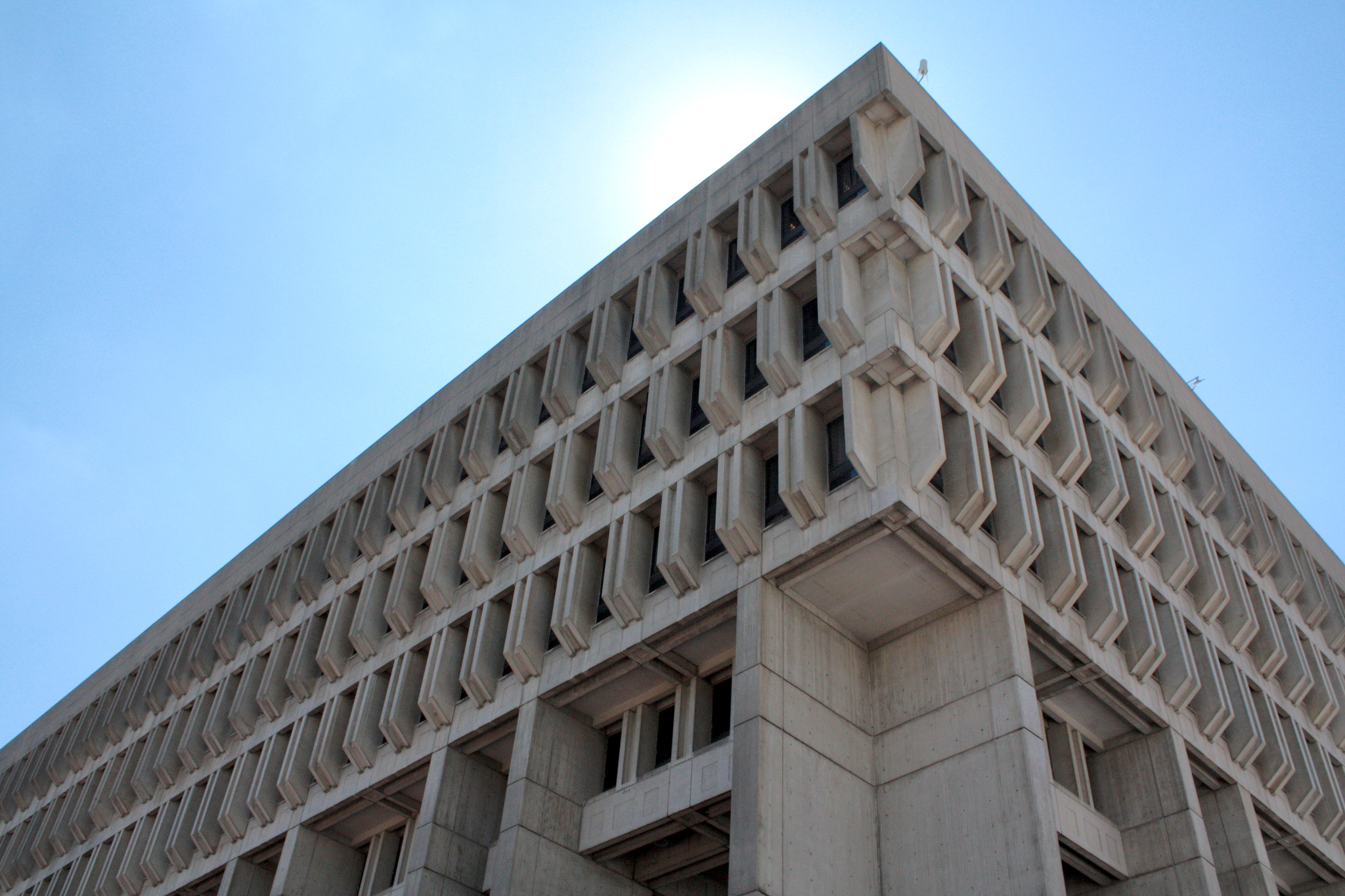 detail image of the underside of the overhang of the roof on Boston City Hall